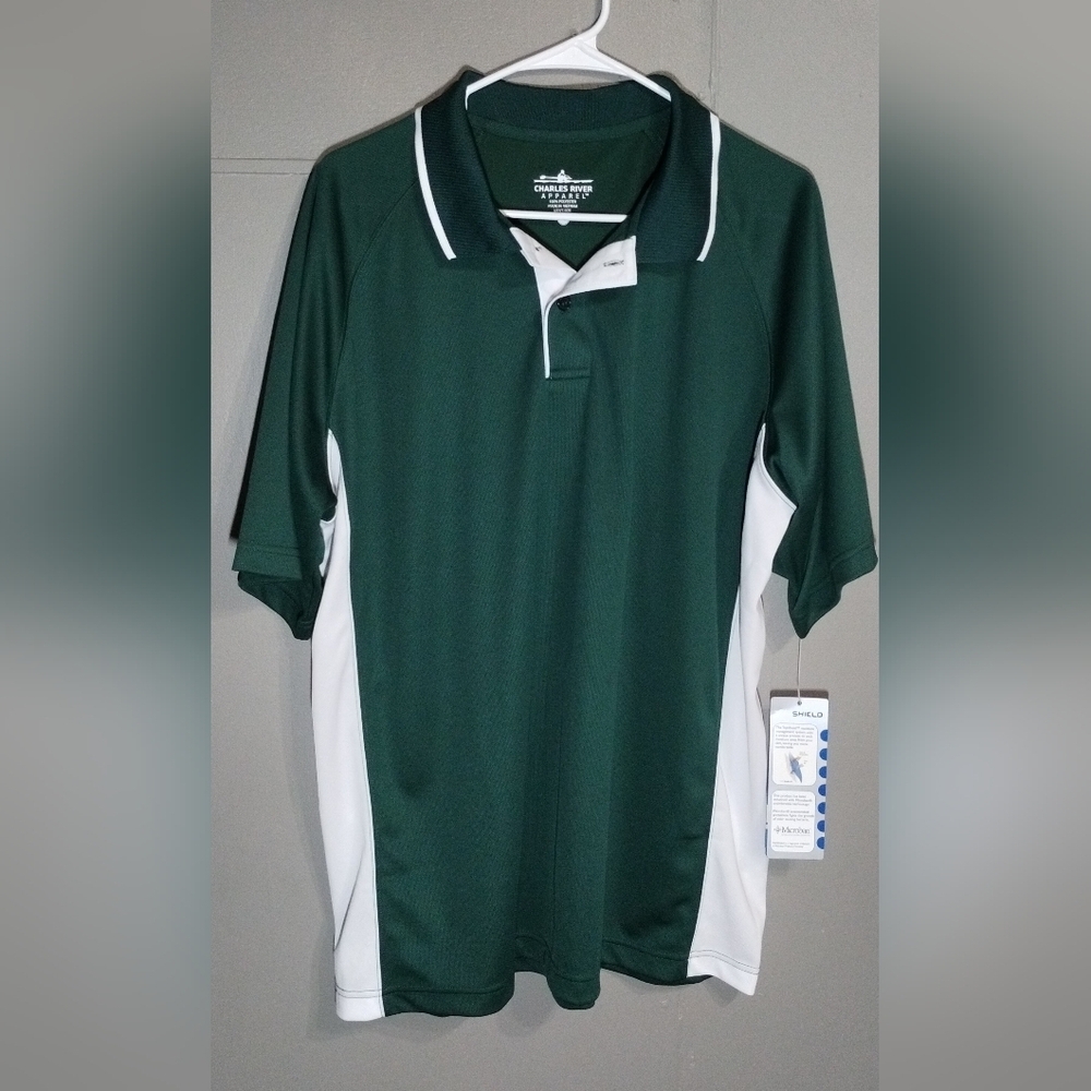 Charles River Apparel Forest Green and White Polo